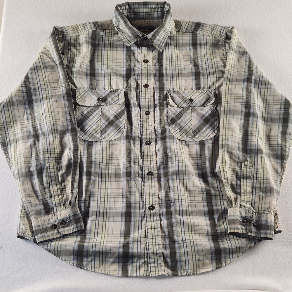Work N' Sport Plaid Vented Shirt Men's L Long Sleeve Button Up Fishing Hiking